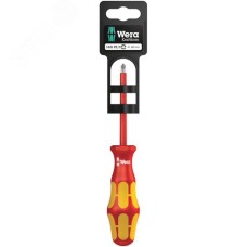 Отвёртка диэлектрическая крестовая 165 i PZ/S PlusMinus VDE SB c комбинированным профилем PZ/шлиц # 1X80 мм с держателем-еврослот для подвеса