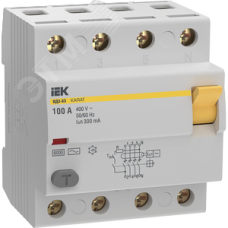 Выключатель дифференциальный (УЗО) KARAT ВД3-63 4P 100А 300мА 6кА тип AC