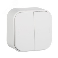 Выключатель 2-клавишный для открытой установки проходной 10А белый QUTEO