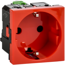 Розетка с заземляющим контактом без защитной шторки и безвинтовым зажимом (2 модуля) красная