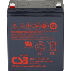 Батарея CSB серия HR, HR1227W F2, напряжение 12В, емкость 6.75Ач (разряд 20 часов), 27 Вт/Эл при 15-мин. разряде до U кон. - 1.67 В/Эл при 25 °С,  макс. ток разряда (5 сек.) 130А, ток короткого замыкания 424А, макс. ток заряда 2.7A, свинцово-кислотная тип