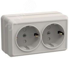 OKTAVA Розетка 2-местная с заземлением с защитными шторками для открытой установки 16А РСш22-3-ОКм кремовый GENERICA