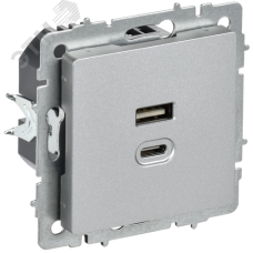 BRITE Розетка USB A+C 45Вт высокоскоростная зарядка РЮ11-2-БрА алюминий IEK