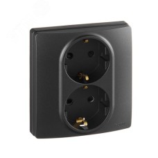 Розетка 2-местная с заземлением с защитными шторками безвинтовое крепление 16А в сборе антрацит ETIKA