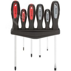 Отвертки ''Мастер'', CrV сталь, прорезиненные ручки, магнитный наконечник, на держателе, набор 6 шт