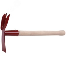 Мотыжка комбинированная с деревянной ручкой, 3 витых зуба, профиль трапеция