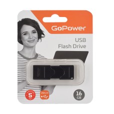 Флеш-накопитель/ Флеш-накопитель GoPower SLIDER 16GB USB2.0 пластик черный матовый (1/50/1000)