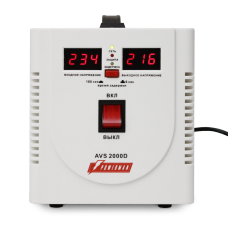Стабилизатор POWERMAN AVS 2000D, ступенчатый регулятор, цифровые индикаторы уровней напряжения, 2000ВА, 140-260В, максимальный входной ток 12А, 2 евророзетки, IP-20, напольный,  200мм х 160мм х 190мм, 4.9 кг./ Stabilizer POWERMAN AVS 2000D, step-type regu
