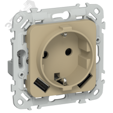 FLITE Розетка 1-местная с заземлением с защитными шторками 16А с USB A+A 3,1А РСЮша11-0-ФлХ хаки IEK