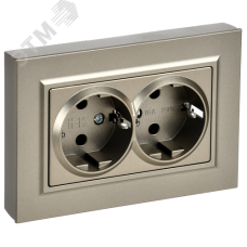 BRITE Розетка 2-местная с заземлением без защитных шторок плоская 16А в сборе РСПл12-3-БрШ шампань IEK