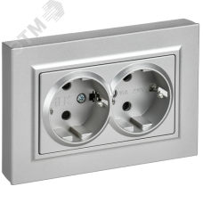 BRITE Розетка 2-местная с заземлением с защитными шторками плоская 16А в сборе РСшПл12-3-БрА алюминий IEK