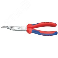 Плоскогубцы механика плоскокруглые изогнутые губки с крестовой насечкой L-200 мм хромированные 2-компонентные рукоятки