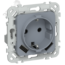 FLITE Розетка 1-местная с заземлением с защитными шторками 16А с USB A+A 3,1А безвинтовое крепление РСЮша11-1-ФлМ маренго IEK