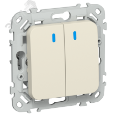 FLITE Выключатель 2-клавишный проходной с индикацией 10А ВС62-1-1-ФлСл сливочный IEK