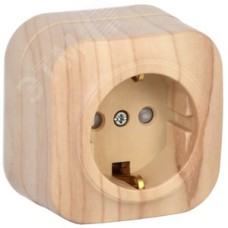 GLORY Розетка одноместная наружная с заземлением  с защитной шторкой сосна
