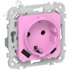 FLITE Розетка 1-местная с заземлением с защитными шторками 16А с USB A+C 20Вт РСЮшс11-0-ФлПр пурпурный IEK