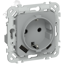 FLITE Розетка 1-местная с заземлением с защитными шторками 16А с USB A+C 20Вт безвинтовое крепление РСЮшс11-1-ФлС серый IEK