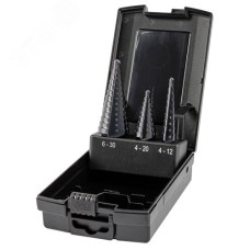 Набор сверл ступенчатых, 3 предмета, HSS TiAlN, Gr,1,2,3, 4-12, 4-20, 6-30 мм, прямая канавка, трехплоскостной хвостовик