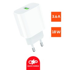 Сетевое З/У GoPower GPQC07 1USB 18W QC3.0 белый