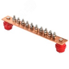 Шина заземляющая главная ГЗШ 285х40х4мм на 10 подключений, медь