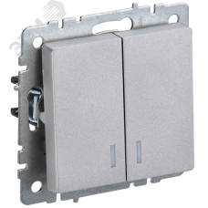 BRITE Выключатель 2-клавишный с индикацией 10А безвинтовое крепление ВС11-2-1-БрА алюминий IEK