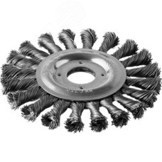 Щетка дисковая для УШМ, плетеные пучки стальной проволоки 0,5мм, 125х22мм ''Профессионал''.