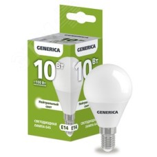 Лампа светодиодная G45 шар 10Вт 230В 4000К E14 GENERICA