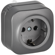 GLORY Розетка 1-местная для открытой установки с заземлением без защитных шторок 16А РС20-3-ХСм сталь матовый IEK