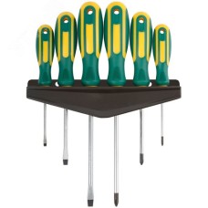 Отвертки ''Контур'', CrV сталь, прорезиненные ручки, магнитный наконечник, на держателе, набор 6 шт