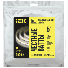 Лента светодиодная 5м SMD2835 10мм 22Вт/м 24В теплый белый IP20 240LED/м