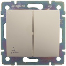Выключатель 2-клавишный проходной схема 6/2 10А IP44 безвинтовое крепление слоновая кость VALENA