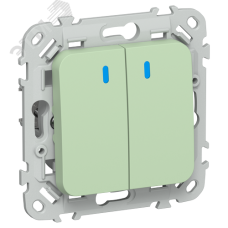 FLITE Выключатель 2-клавишный проходной с индикацией 10А ВС62-1-1-ФлФ фисташковый IEK