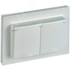 BRITE Розетка двойная с заземлением с защитными шторками и крышкой 16А в сборе IP44 РСбш12-3-44-БрЖ жемчуг