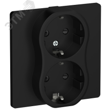 FLITE Розетка 2-местная с заземлением с защитными шторками безвинтовое крепление 16А в сборе РСш12-1-К-ФлЧ черный IEK