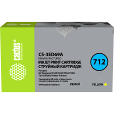 -/ Картридж струйный Cactus CS-3ED69A 712 желтый (29мл) для HP DJ T230/630