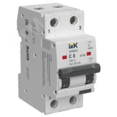 Выключатель автоматический дифференциального тока B10N 2P C8 30мА тип AC