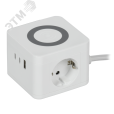 DOMINIC Удлинитель с беспроводной зарядкой 10Вт У02К 2 места 2P+PE 1,3м 3х1,0мм2 16А/250В USB A+C белый IEK