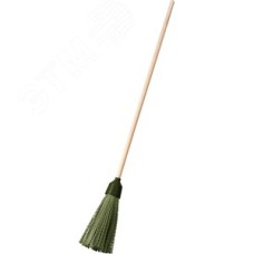 Метла пластиковая полипропилен, коническое резьбовое соединение, круглая, на деревянном черенке, 350