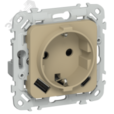 FLITE Розетка 1-местная с заземлением с защитными шторками 16А с USB A+C 20Вт безвинтовое крепление РСЮшс11-1-ФлХ хаки IEK