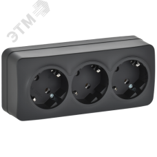 GLORY Розетка 3-местная для открытой установки с заземлением без защитных шторок 16А РС23-3-ХЧм черный матовый IEK