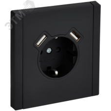 FORTE&PIANO Розетка 1-местная с заземлением с защитными шторками винтовое крепление 16А USB A+A 3,1А FP145M металл черный IEK