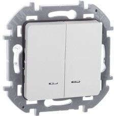 Выключатель 2-клавишный с подсветкой/индикацией 10АХ безвинтовое крепление белый INSPIRIA