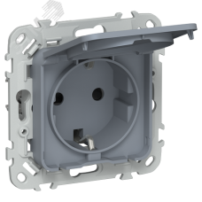 FLITE Розетка с заземлением с защитными шторками и крышкой безвинтовое крепление 16А IP44 РСшкр11-1-44-ФлМ маренго IEK