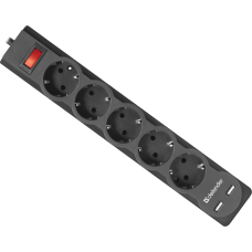 Сетевой фильтр Defender DFS 751 1,8 м, 5 розеток, 2xUSB, 2.1A