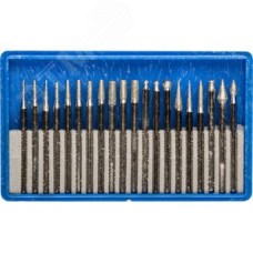 Набор : Мини-насадки с алмазным напылением в пластиковом боксе, P=180, хвостовик d=3мм, 20 предметов