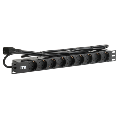 PDU 9 розеток DIN49440 (нем. cтанд.) 1U, шнур 2м вилка IEC 320 C14, алюминиевый профиль, черный