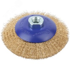 Щетка для УШМ, М14, Тарелка, латунированная витая проволока 0,3 мм, 115 мм, блистер, Profi