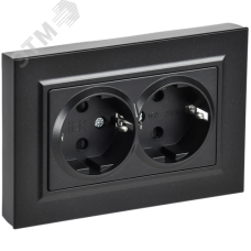 BRITE Розетка 2-местная с заземлением с защитными шторками плоская 16А в сборе РСшПл12-3-БрЧ черный IEK