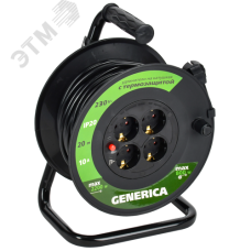 Удлинитель силовой УК20 с термозащитой 4 места 2P+PE/20м 3х1.0мм2 GENERICA