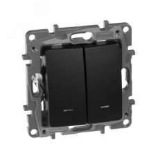 Выключатель 2-клавишный с подсветкой/индикацией 10А безвинтовое крепление антрацит ETIKA